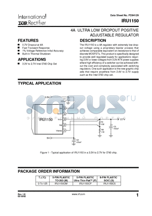 IRU1150 datasheet - 4A ULTRA LOW DROPOUT POSITIVE ADJUSTABLE REGULATOR