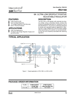 IRU1160 datasheet - 6A ULTRA LOW DROPOUT POSITIVE ADJUSTABLE REGULATOR