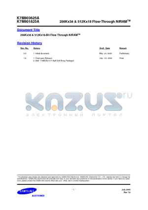 K7M803625A datasheet - 256Kx36 & 512Kx18 Flow-Through NtRAM TM