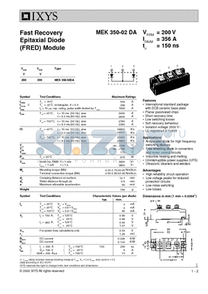 MEK350-02DA datasheet - Fast Recovery Epitaxial Diode (FRED) Module