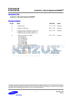 K7N161801M datasheet - 512Kx36 & 1Mx18-Bit Pipelined NtRAM TM