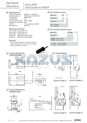 HF201S-CT3868-T2 datasheet - Cable Sockets for HF201P