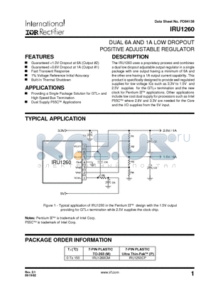 IRU1260 datasheet - DUAL 6A AND 1A LOW DROPOUT POSITIVE ADJUSTABLE REGULATOR