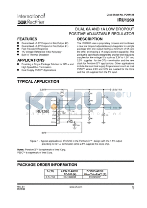 IRU1260CT datasheet - DUAL 6A AND 1A LOW DROPOUT POSITIVE ADJUSTABLE REGULATOR