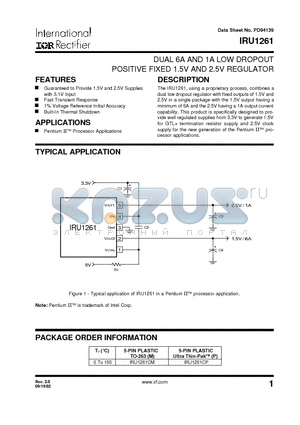 IRU1261 datasheet - DUAL 6A AND 1A LOW DROPOUT POSITIVE FIXED 1.5V AND 2.5V REGULATOR
