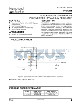 IRU1261CP datasheet - DUAL 6A AND 1A LOW DROPOUT POSITIVE FIXED 1.5V AND 2.5V REGULATOR