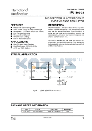 IRU1502-33 datasheet - MICROPOWER 1A LOW DROPOUT PMOS VOLTAGE REGULATOR