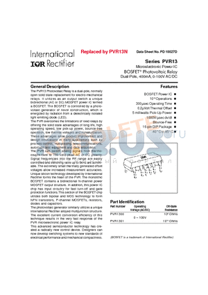 PVR1300 datasheet - BOSFET PHOTOVOLTAIC RELAY DUAL - POLE 400MA 0-100V AC/DC