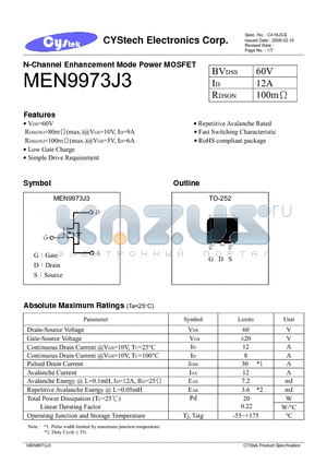 MEN9973J3 datasheet - N-Channel Enhancement Mode Power MOSFET