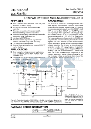 IRU3033 datasheet - 8-PIN PWM SWITCHER AND LINEAR CONTROLLER IC