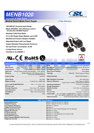MENB1020A1803F01 datasheet - Medical Switch-Mode Power Supply