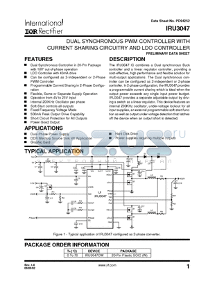 IRU3047 datasheet - DUAL SYNCHRONOUS PWM CONTROLLER WITH CURRENT SHARING CIRCUITRY AND LDO CONTROLLER