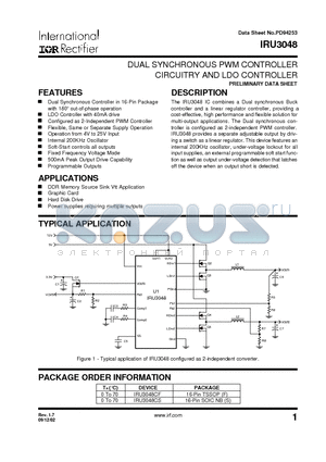 IRU3048 datasheet - DUAL SYNCHRONOUS PWM CONTROLLER CIRCUITRY AND LDO CONTROLLER