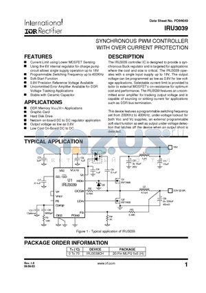 IRU3039CH datasheet - SYNCHRONOUS PWM CONTROLLER WITH OVER CURRENT PROTECTION
