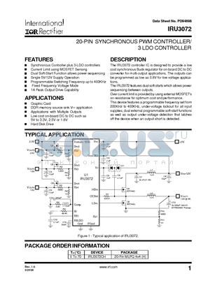 IRU3072C datasheet - 20-PIN SYNCHRONOUS PWM CONTROLLER/ 3 LDO CONTROLLER