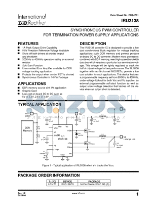 IRU3138 datasheet - SYNCHRONOUS PWM CONTROLLER FOR TERMINATION POWER SUPPLY APPLICATIONS