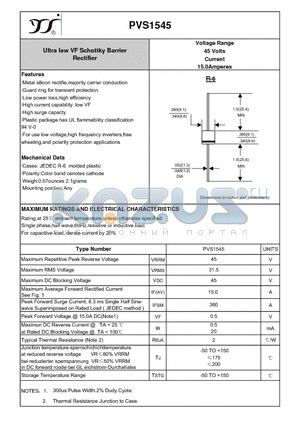 PVS1545 datasheet - Ultra low VF Schottky Barrier Rectifier