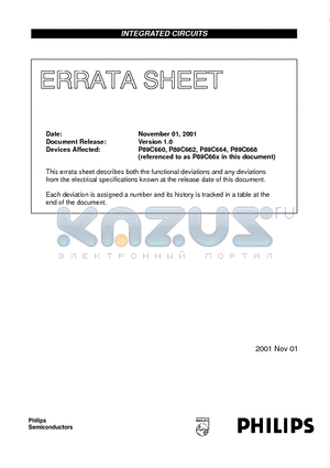 P89C662 datasheet - On-chip Flash 8-bit microcontroller Errata Sheet