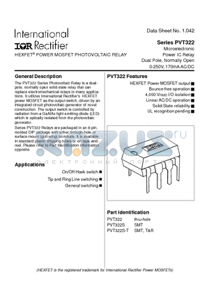 PVT322 datasheet - Microelectronic Power IC Relay Dual Pole, Normally Open 0-250V, 170mA AC/DC