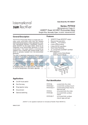 PVT312LS-T datasheet - Microelectronic Power IC Power MOSFET Photovoltaic Relay