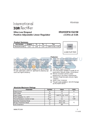 IRUH33PA13A1MK datasheet - Ultra Low Dropout Positive Adjustable Linear Regulator 3.3Vin at 3.0A