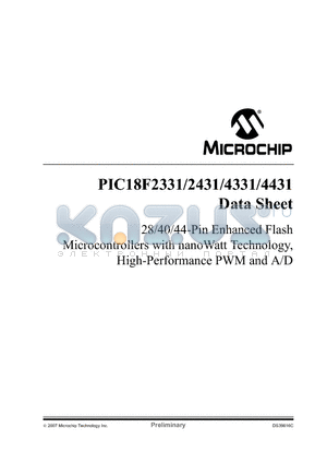 PIC18F4331 datasheet - 28/40/44-Pin Enhanced Flash Microcontrollers with nanoWatt Technology, High Performance PWM and A/D