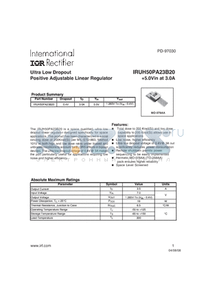 IRUH50PA23B20 datasheet - Ultra Low Dropout Positive Adjustable Linear Regulator