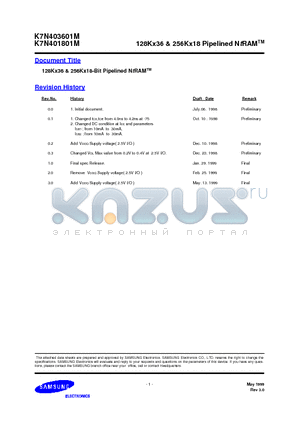 K7N401801M datasheet - 128Kx36 & 256Kx18 Pipelined NtRAM-TM