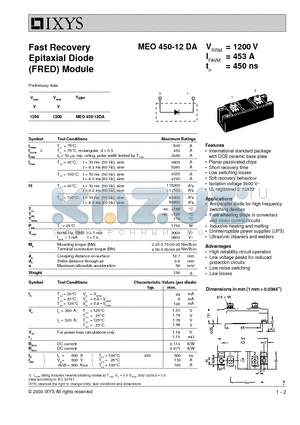 MEO450-12DA datasheet - Fast Recovery Epitaxial Diode (FRED) Module