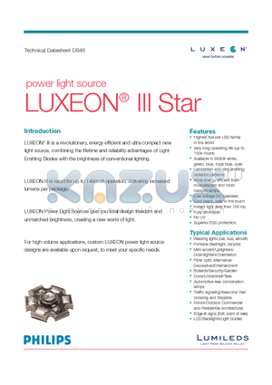 LXHL-FM3C datasheet - power light source LUXEON^ III Star