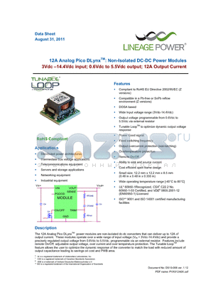 PVX012A0X3-SRDZ datasheet - 12A Analog Pico DLynxTM: Non-Isolated DC-DC Power Modules