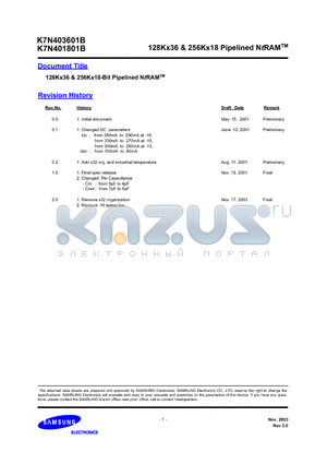 K7N403601B-QC13 datasheet - 128Kx36 & 256Kx18 Pipelined NtRAM