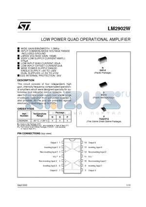 LM2902W datasheet - LOW POWER QUAD OPERATIONAL AMPLIFIER