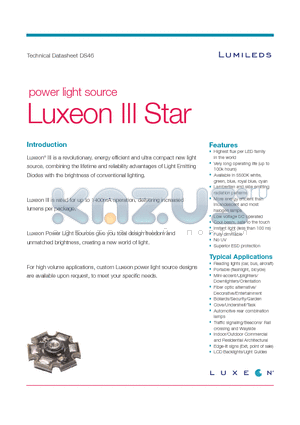 LXHL-LB3C datasheet - Luxeon III Star