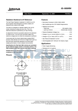 IS-1009RH datasheet - Radiation Hardened 2.5V Reference