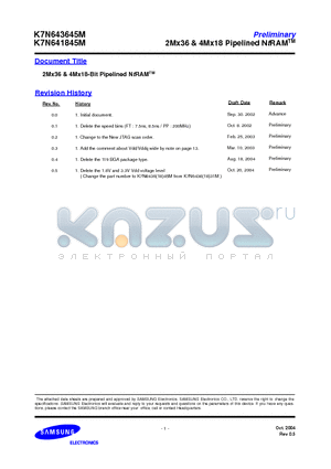 K7N643645M-FC16 datasheet - 2Mx36 & 4Mx18 Pipelined NtRAM