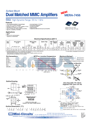 MERA-7456 datasheet - Surface Mount Dual Matched MMIC Amplifiers 50 High Dynamic Range DC to 1 GHz