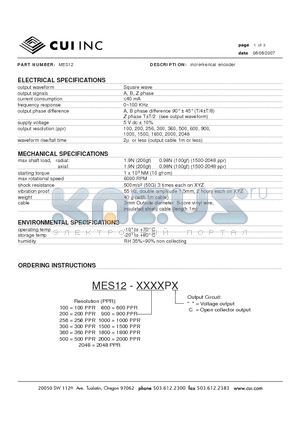 MES12 datasheet - incremental encoder