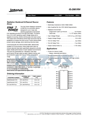 IS-2981RH datasheet - Radiation Hardened 8-Channel Source Driver