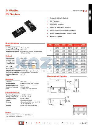 IS0512SA datasheet - DC-DC Power Supplies