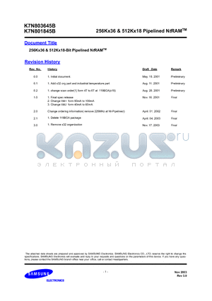 K7N803649B-QC25 datasheet - 256Kx36 & 512Kx18-Bit Pipelined NtRAMTM