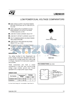 LM2903HD datasheet - LOW POWER DUAL VOLTAGE COMPARATORS