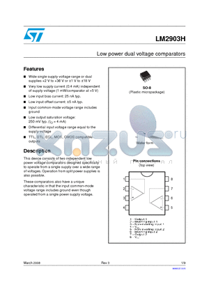 LM2903HYDT datasheet - Low power dual voltage comparators