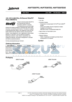 HUF75307D3S datasheet - 15A, 55V, 0.090 Ohm, N-Channel UltraFET Power MOSFETs