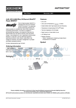 HUF75307T3ST datasheet - 2.6A, 55V, 0.090 Ohm, N-Channel UltraFET Power MOSFET