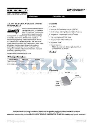 HUF75309T3ST datasheet - 3A, 55V, 0.070 Ohm, N-Channel UltraFET Power MOSFET