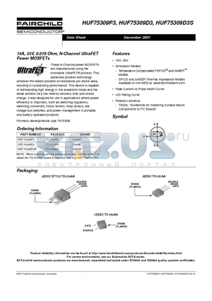 HUF75309D3 datasheet - 19A, 55V, 0.070 Ohm, N-Channel UltraFET Power MOSFETs