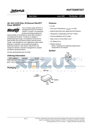 HUF75309T3ST datasheet - 3A, 55V, 0.070 Ohm, N-Channel UltraFET Power MOSFET