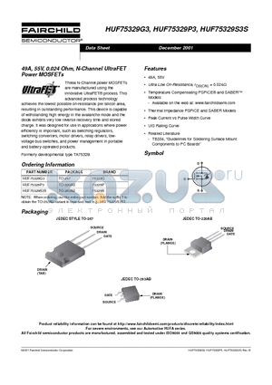 HUF75329G3 datasheet - 49A, 55V, 0.024 Ohm, N-Channel UltraFET Power MOSFETs