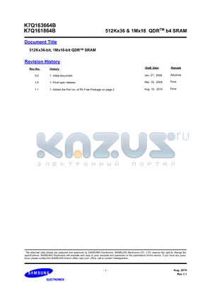 K7Q161864B datasheet - 512Kx36 & 1Mx18 QDRTM b4 SRAM